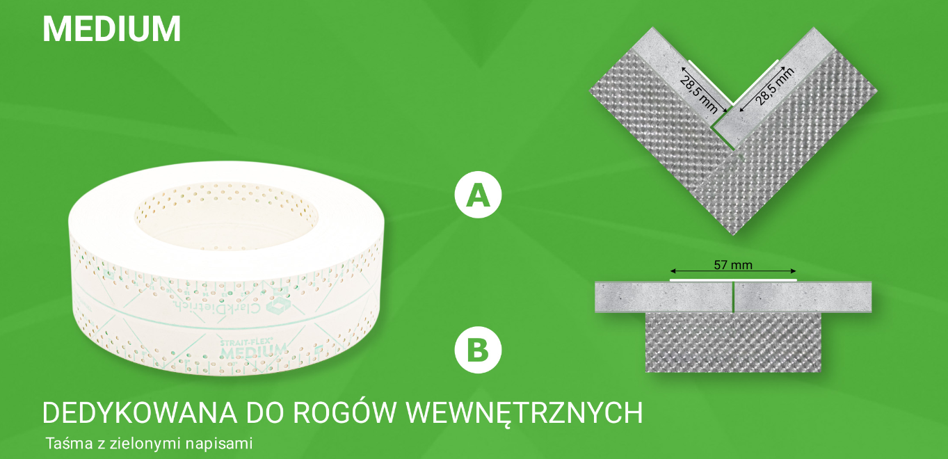 Taśma do połączeń i narożników wewnętrznych płyt g-k SMH-MEDIUM zielona