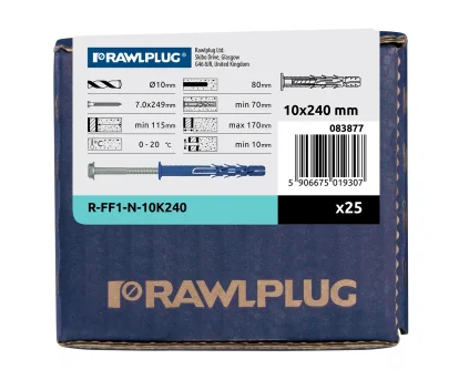 Rámová hmoždinka s límcem a pozinkovaným šroubem s šestihrannou hlavou R-FF1 10x240 mm – 25 ks - Obrázek 2